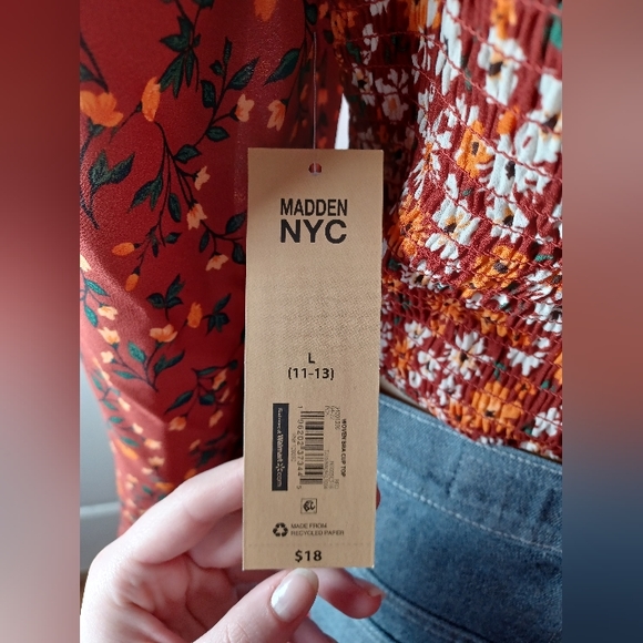 Madden NYC Orange Floral Bohemian Style Long Sleeve Blouse - Picture 4 of 6